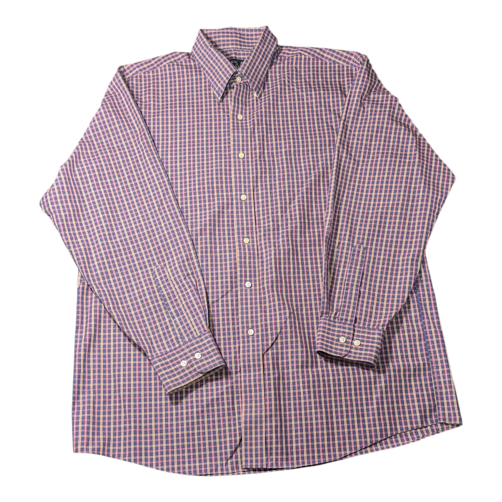 Jos. A. Bank Mens Plaid Button Up Size L Great Condition Navy Blue Red And Gold